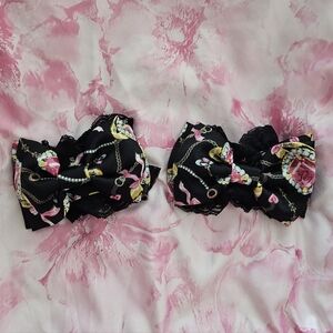 Ma*rs Agejo Gyaru Ring Print Bow And Lace Wriat Cuff Set